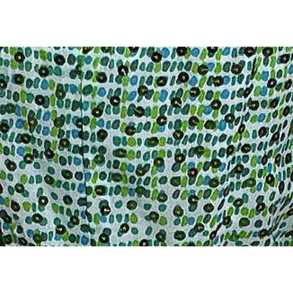 60s Anne Fogarty Green Polka Dot Sequin Accents Fit & Flare Junior Dress Sz XS - Picture 9 of 10